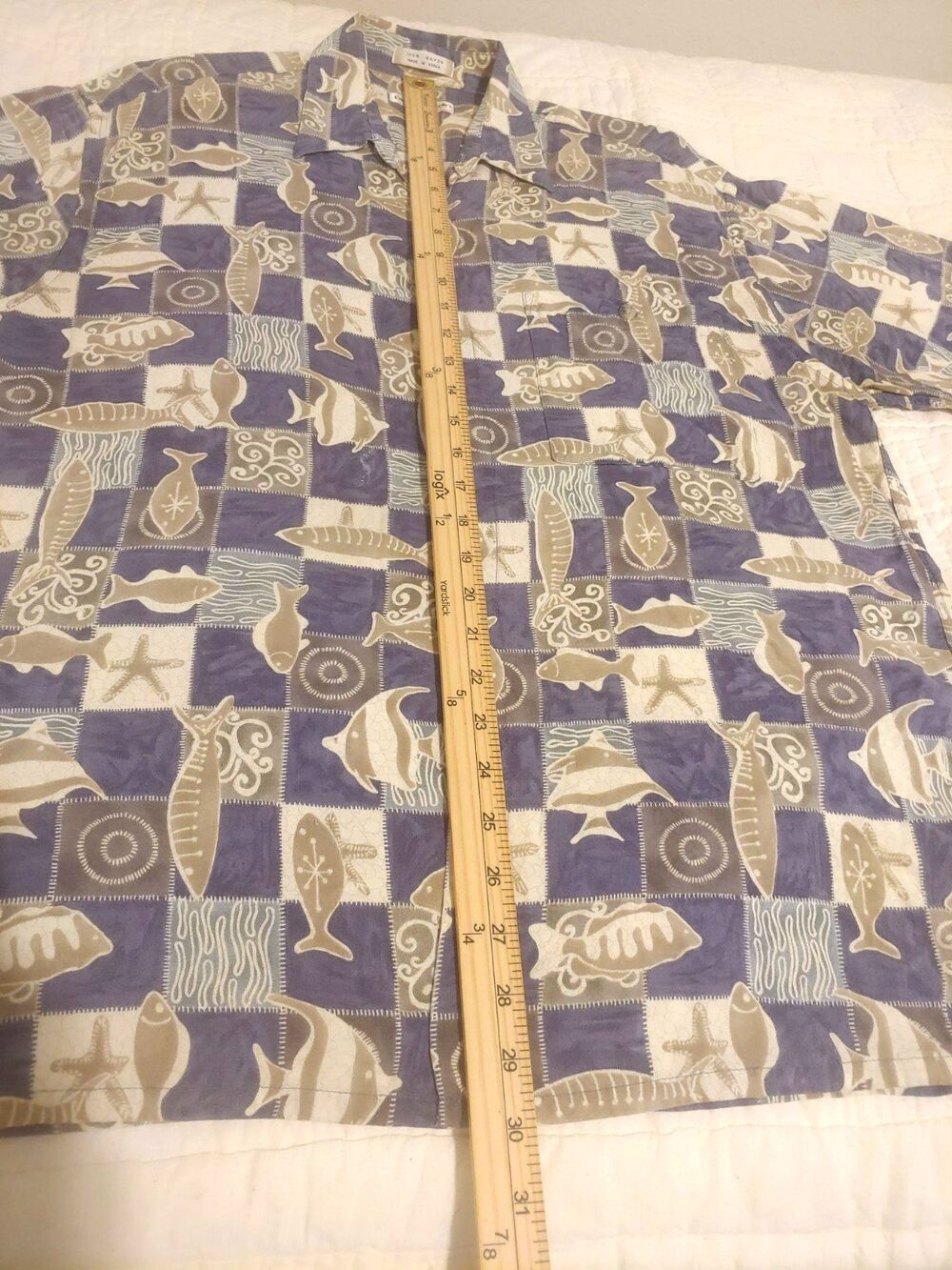 VTG Pierre Cardin Hawaiian Shirt Aloha Beach Island Camp Blue Fish Men's L - Picture 8 of 8